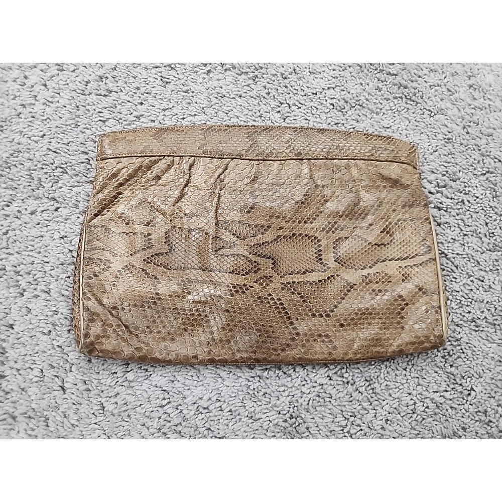 Varon Clutch Womens OS Brown Vintage Snakeskin Pleated Leather Zip Evening Bag
